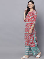 Thumbnail for HERE&NOW Women Maroon Printed Kurta With Palazzos - Distacart