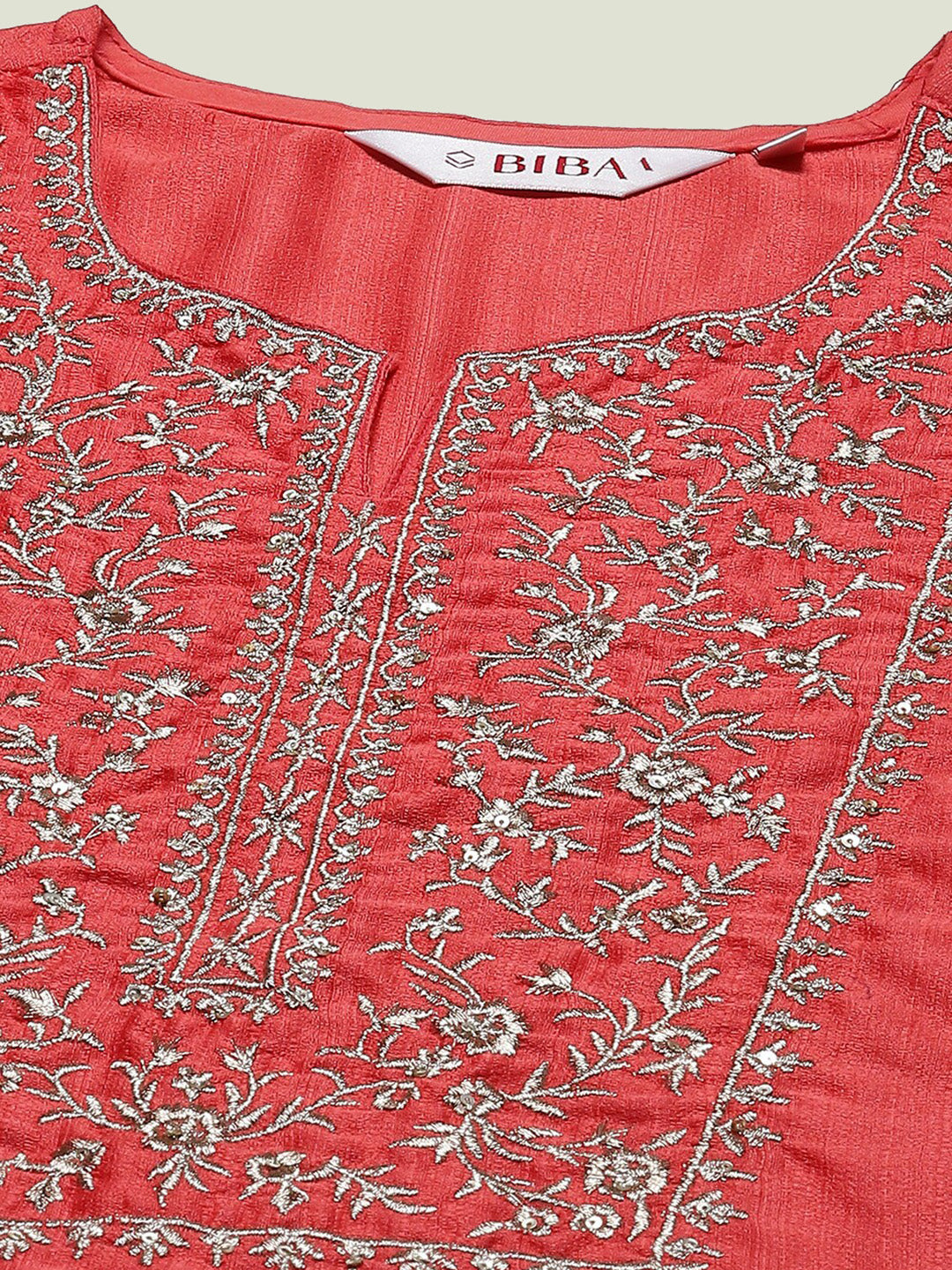 Biba Embroidered Yoke Design Kurta With Trousers & Dupatta - Distacart
