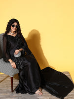Thumbnail for Tikhi Imli Black Floral Sequinned Satin Saree - Distacart