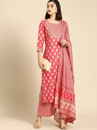 Thumbnail for Ahika Women Pink Ethnic Motifs Printed Regular Pure Cotton Kurta with Palazzos & With Dupatta - Distacart