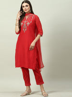 Thumbnail for Biba Ethnic Motifs Embroidered Kurta with Trousers & Dupatta - Distacart