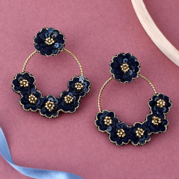 Shoshaa Black Floral Drop Earrings - Distacart