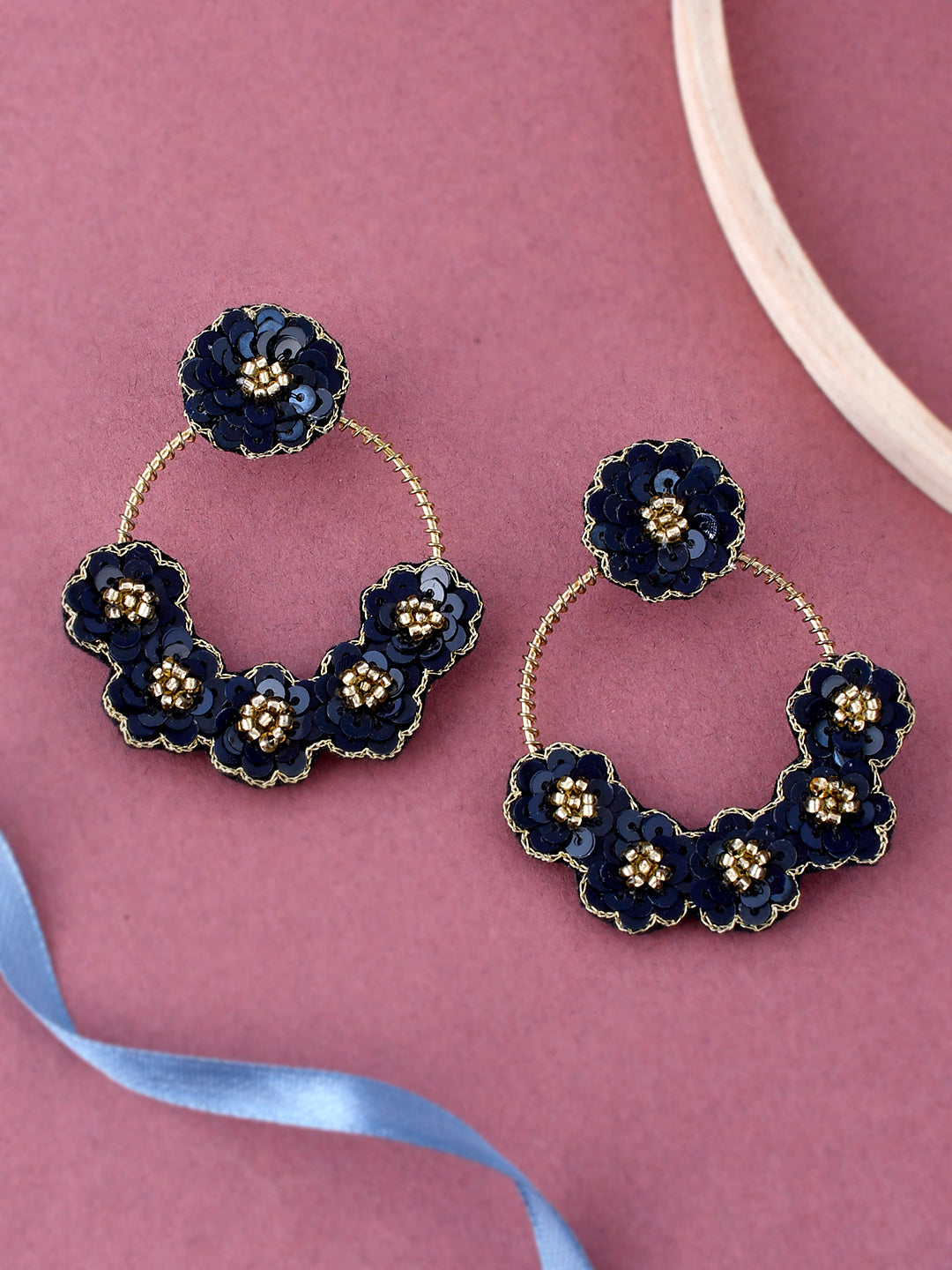 Shoshaa Black Floral Drop Earrings - Distacart