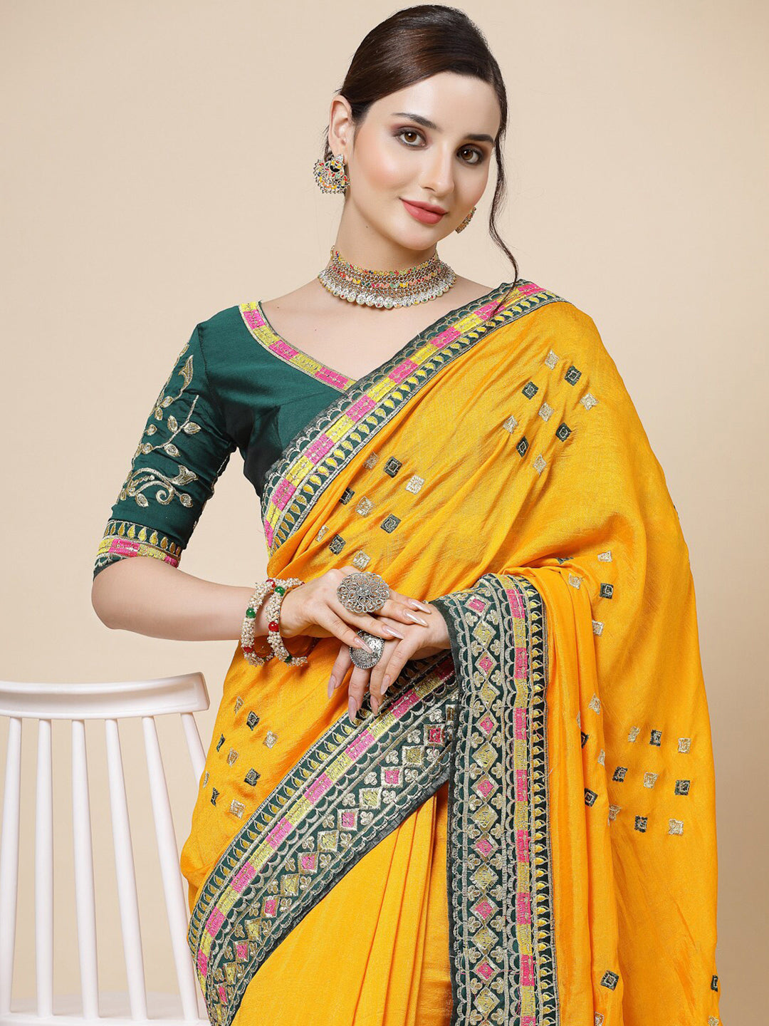 Kalini Ethnic Motifs Embroidered Pure Silk Saree - Distacart
