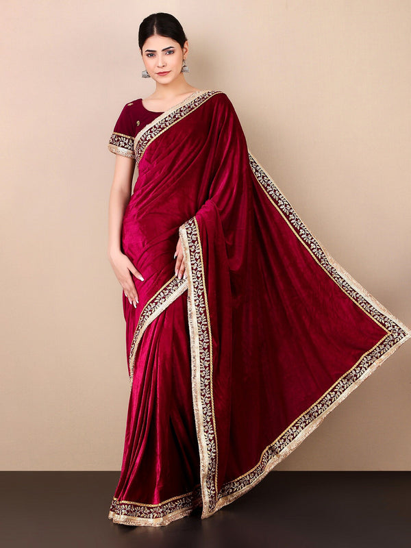 Kalini Embellished Velvet Saree - Distacart