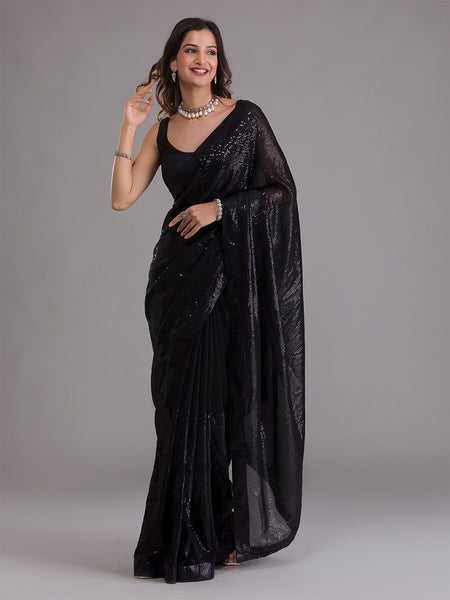 Koskii Black Embellished Sequinned Saree - Distacart
