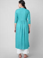 Thumbnail for Kalini Women Sea Green Printed Flared Sleeves Thread Work Handloom Kurta - Distacart