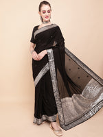 Thumbnail for Sangria Black & Silver-Toned Embellished Sequinned Pure Georgette Saree - Distacart