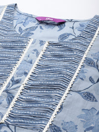 Thumbnail for Libas Blue Floral Printed Gotta Patti Cotton Kurta - Distacart
