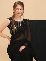 Thumbnail for Sangria Black Embellished Sequinned Pure Georgette Saree - Distacart