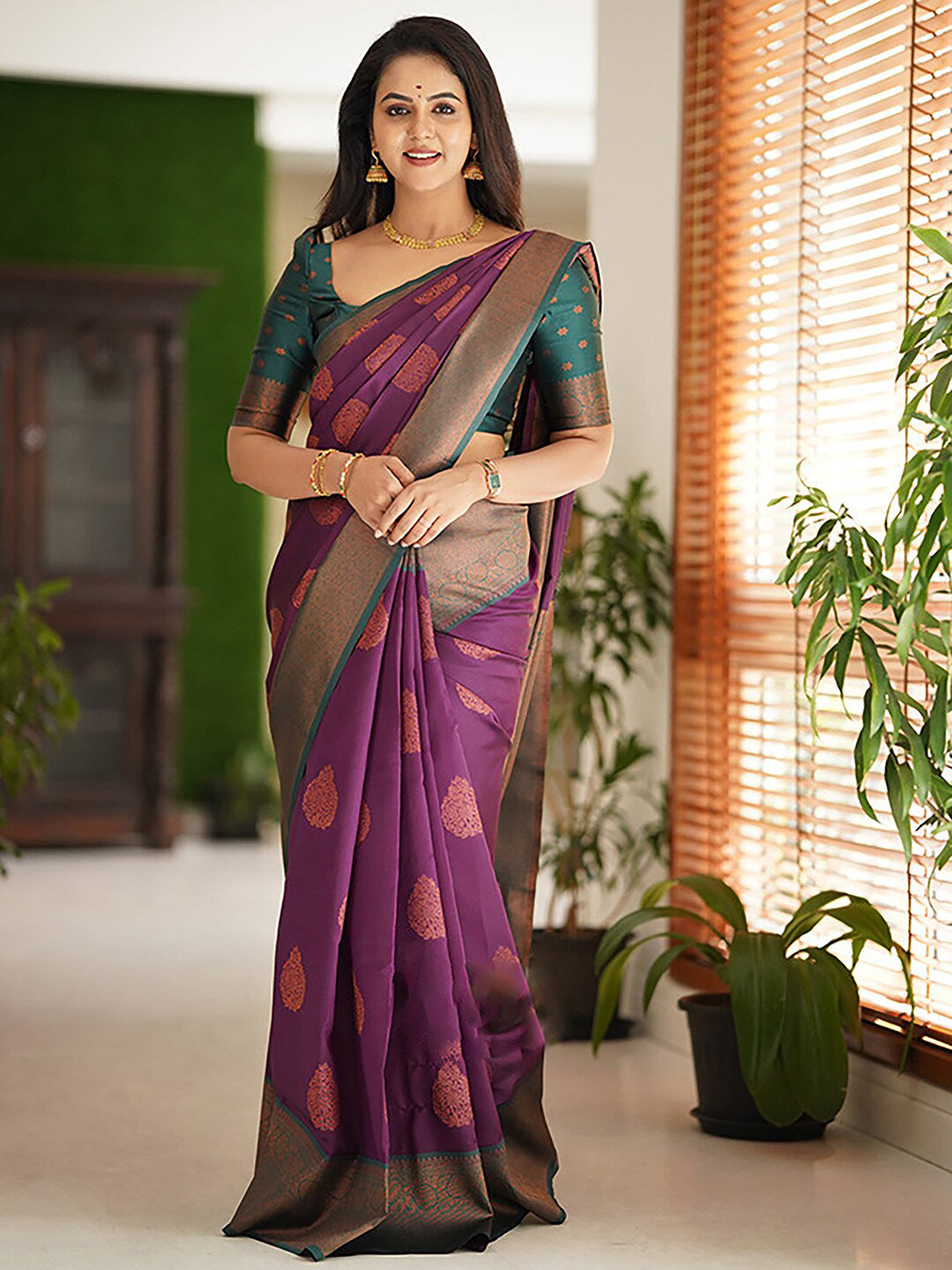 Kalini Ethnic Motif Woven Design Zari Pure Silk Kanjeevaram Saree - Distacart