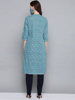 Thumbnail for HERE&NOW Women Blue White Printed Straight Kurta - Distacart