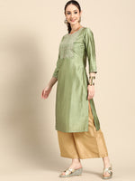 Thumbnail for Sangria Women Floral Embroidered Thread Work Pastels Kurta - Distacart