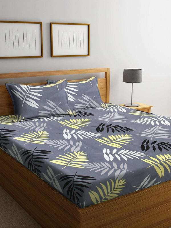 Home Sizzler Grey Printed 144 TC 1 Queen Bedsheet with 2 Pillow Covers - Distacart