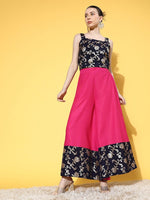 Thumbnail for InWeave Women's Blue Brocade Strappy Top W Fuchsia Blue Brocade Palazzo Set - Distacart