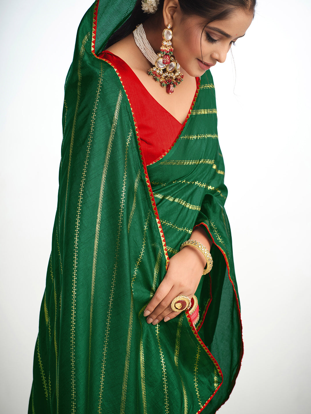 Sangria Striped Gotta Patti Saree - Distacart