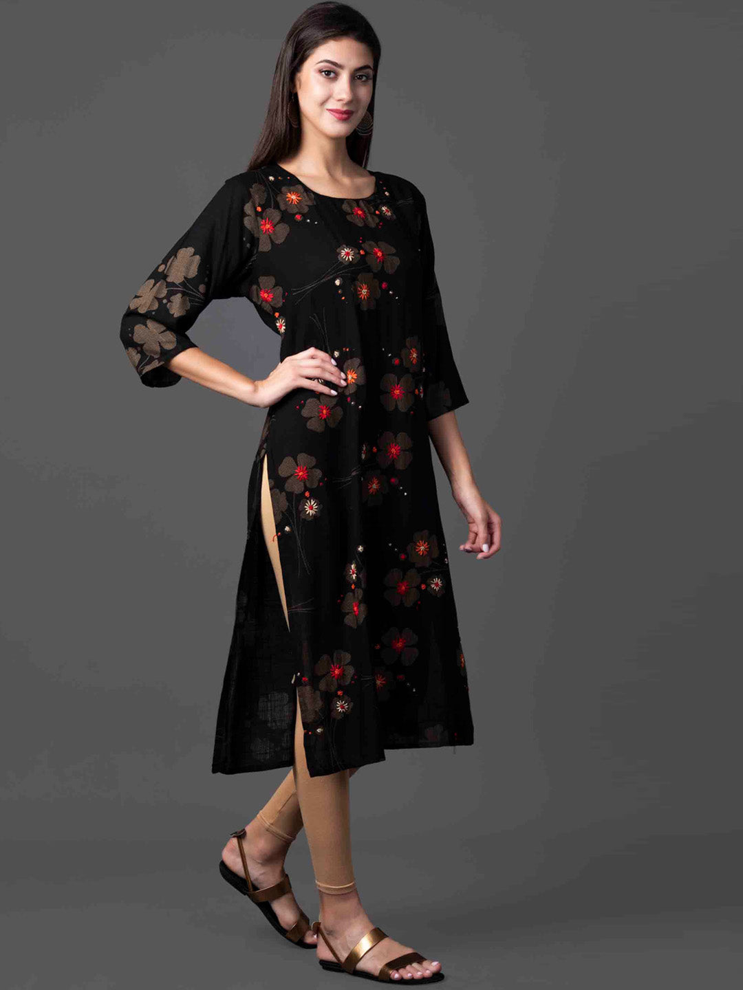 Kalini Women Black Floral Embroidered Thread Work Floral Kurta - Distacart