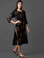 Thumbnail for Kalini Women Black Floral Embroidered Thread Work Floral Kurta - Distacart