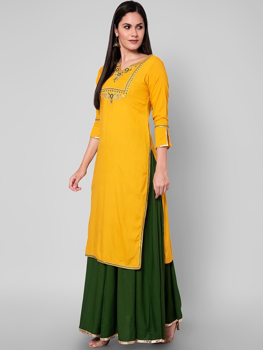 Kalini Women Yellow Kurta with Skirt - Distacart