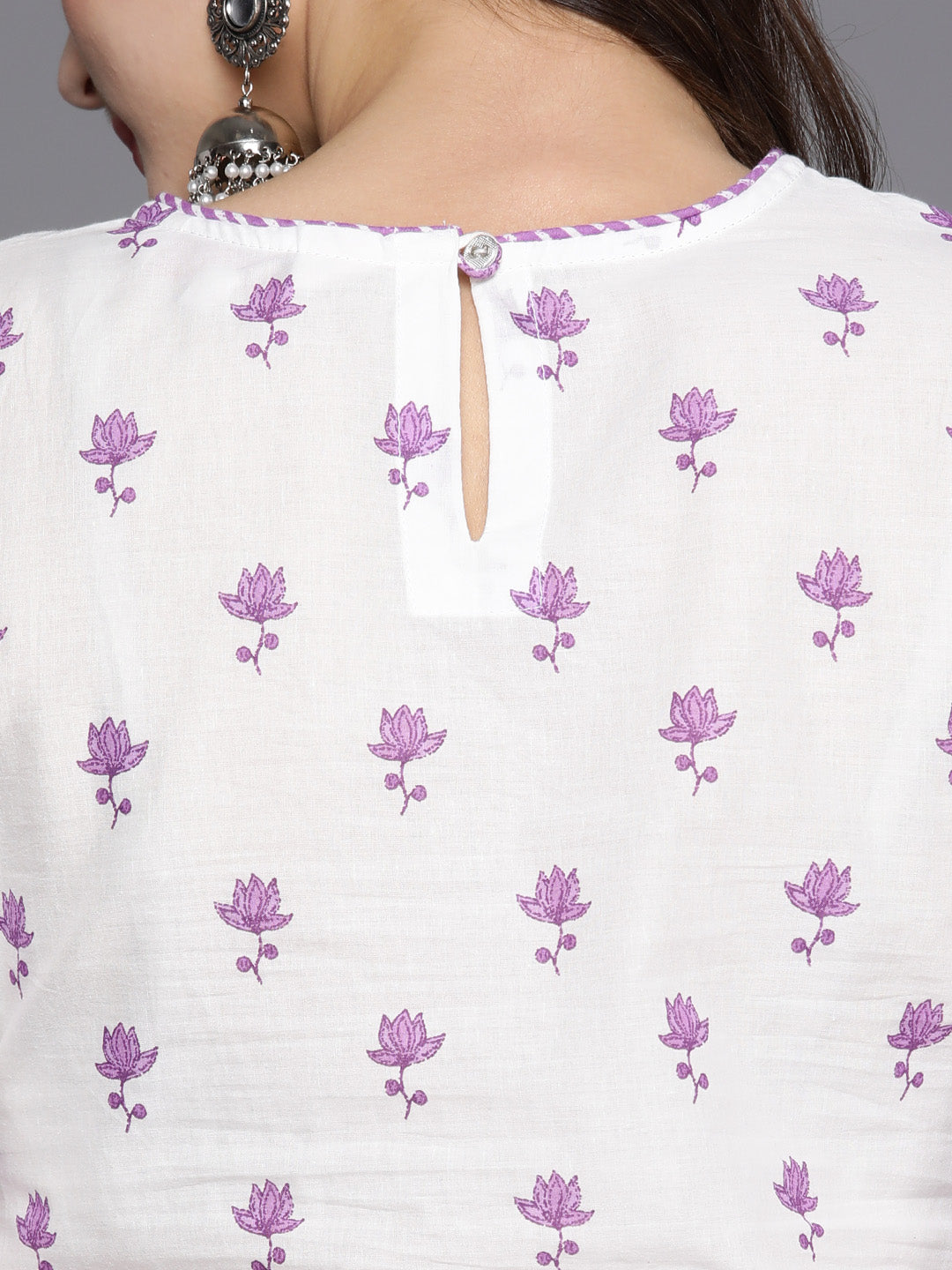 Biba Women White & Lavender Floral Printed Gotta Patti Floral Kurta - Distacart