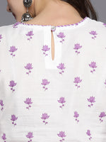 Thumbnail for Biba Women White & Lavender Floral Printed Gotta Patti Floral Kurta - Distacart