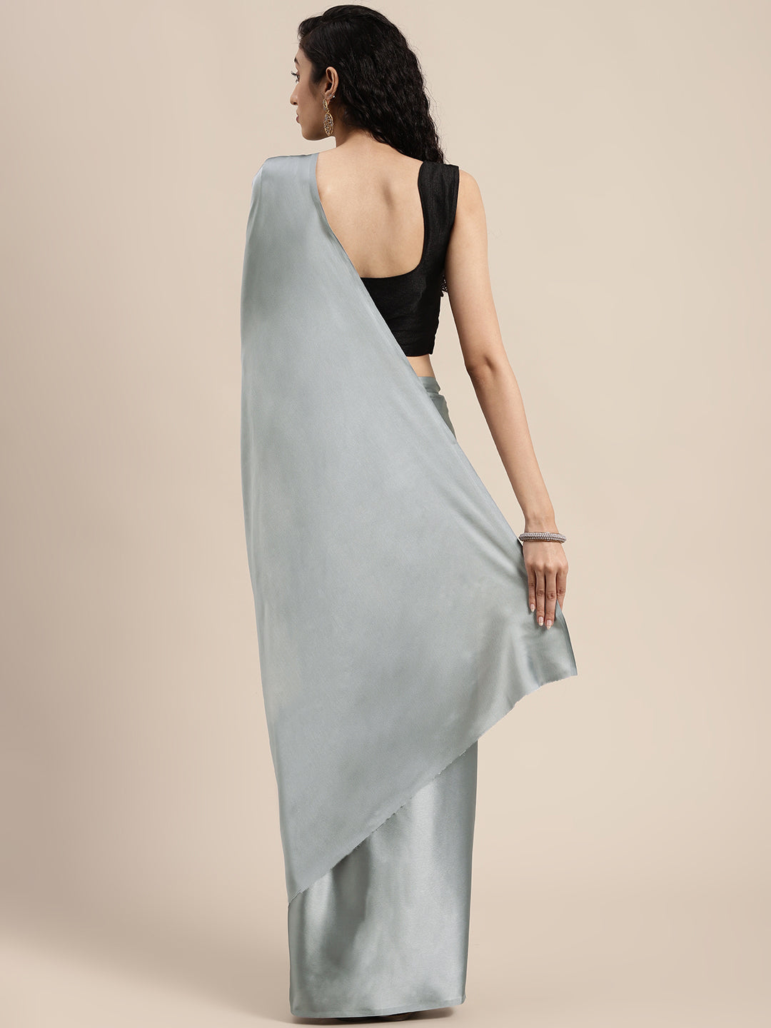Mitera Grey Solid Satin Saree - Distacart
