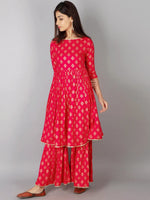 Thumbnail for Kalini Women Pink Ethnic Motifs Printed Panelled Kurta with Sharara - Distacart