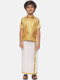 Thumbnail for Sethukrishna Boys Golden & White Shirt with Dhoti - Distacart