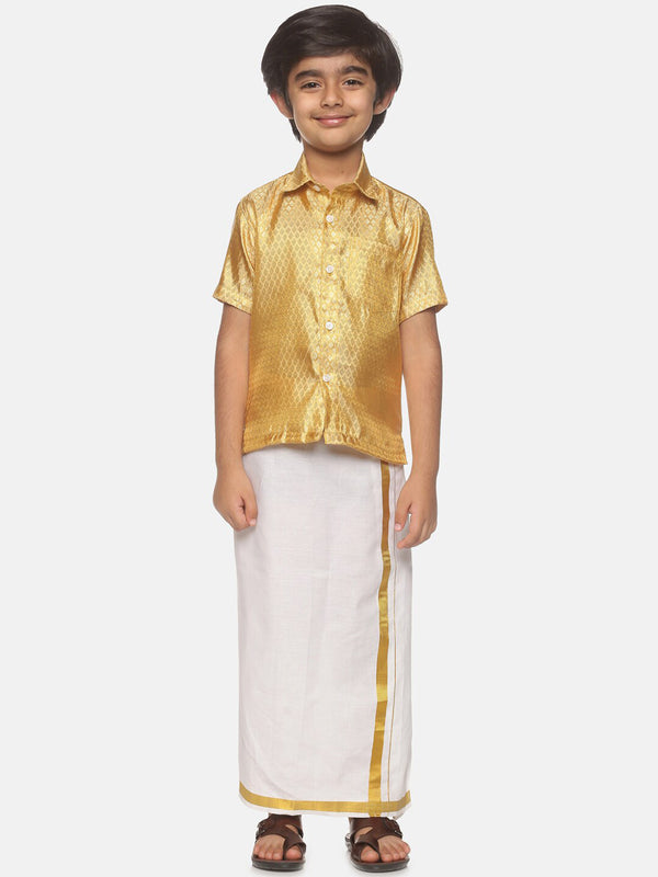 Sethukrishna Boys Golden & White Shirt with Dhoti - Distacart