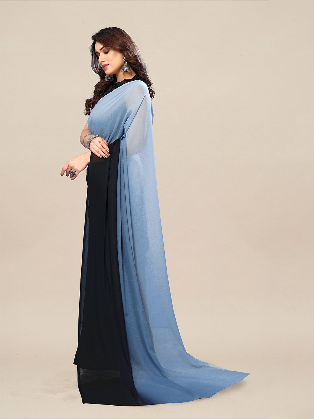 Kalini Colourblocked Pure Georgette Saree - Distacart