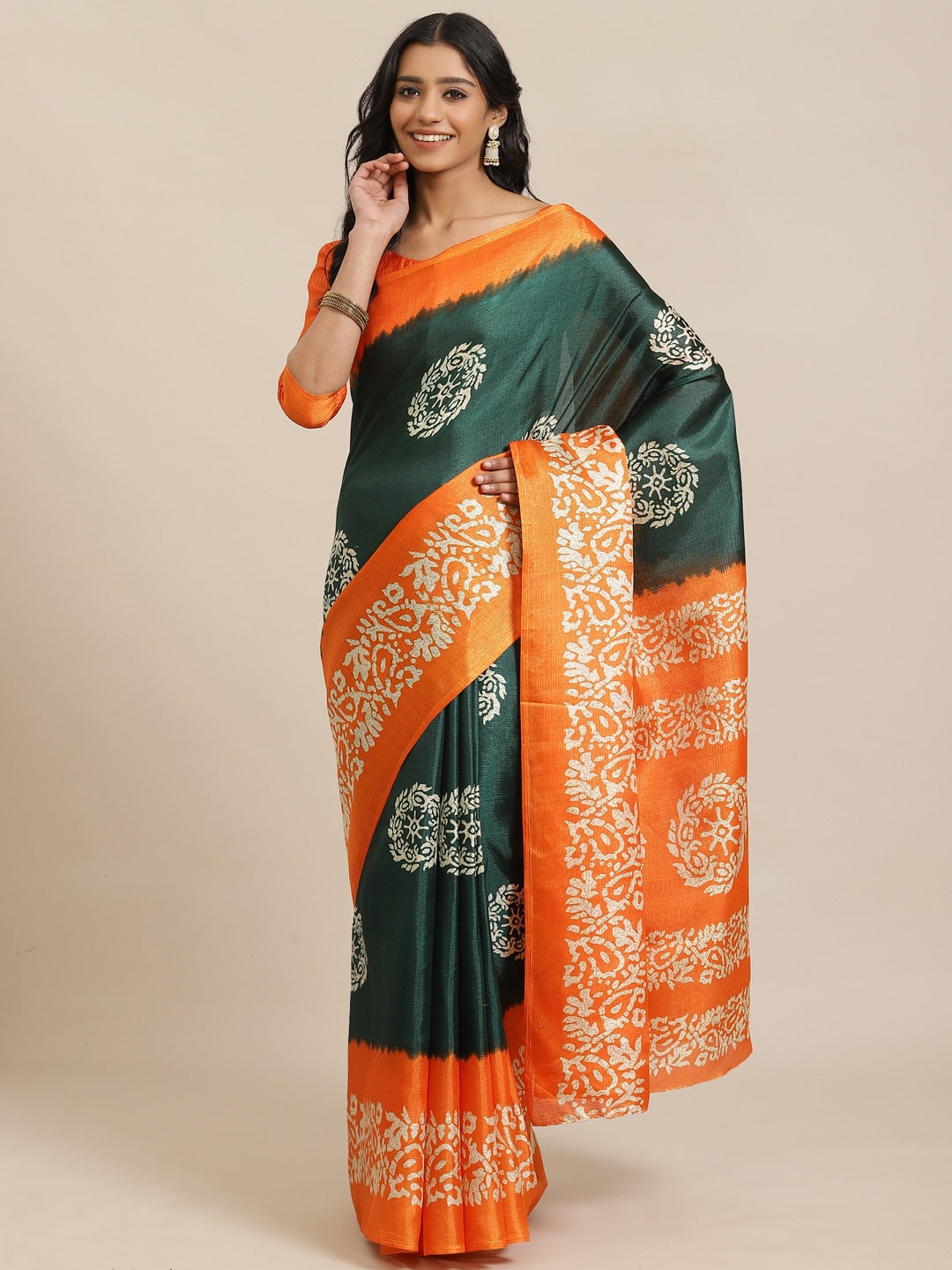 Saree Mall Green & Beige Printed Saree - Distacart