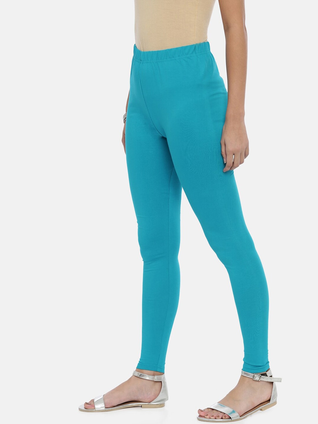 Souchii Turquoise Blue Solid Slim-Fit Ankle-Length Leggings