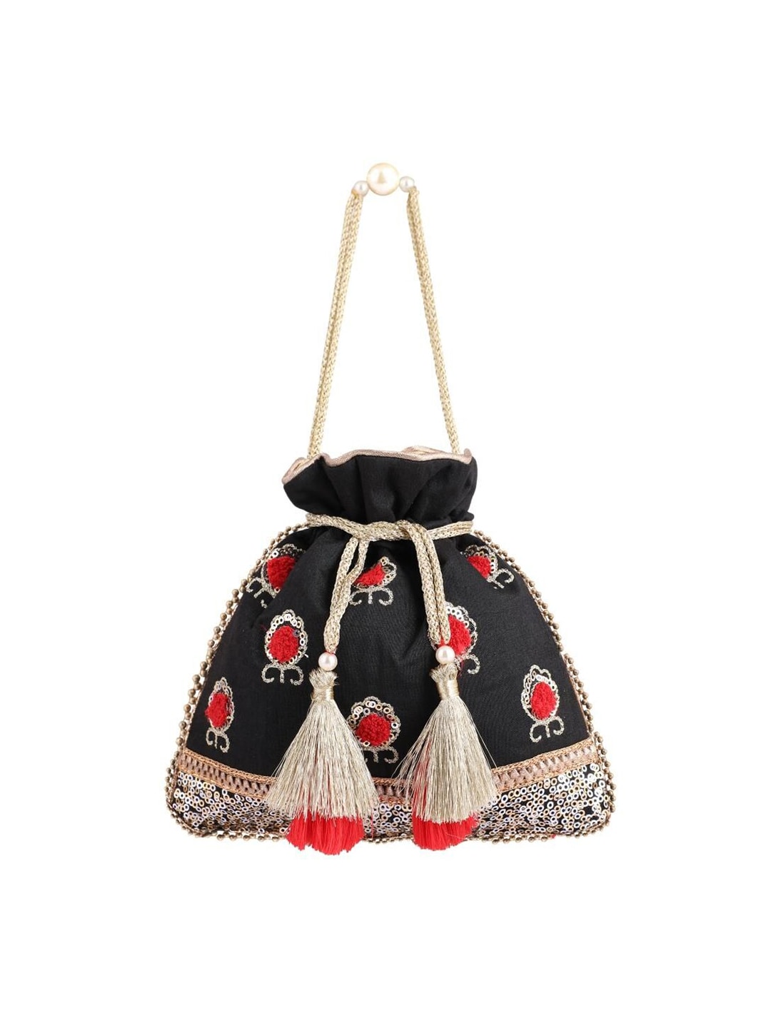 Masq Black & Red Embellished Embroidered Potli Clutch - Distacart
