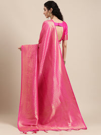 Thumbnail for Saree Mall Pink Ethnic Motifs Zari Silk Blend Banarasi Saree For Women - Distacart