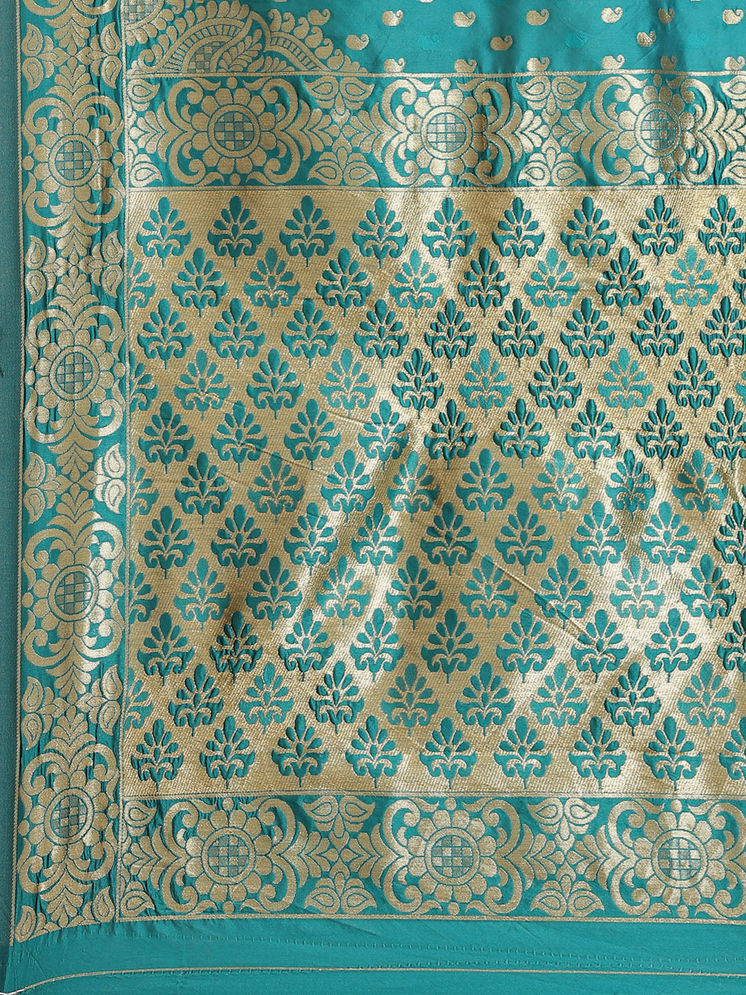 Mitera Turquoise Blue Ethnic Motifs Zari Silk Blend Kanjeevaram Saree - Distacart