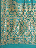 Thumbnail for Mitera Turquoise Blue Ethnic Motifs Zari Silk Blend Kanjeevaram Saree - Distacart
