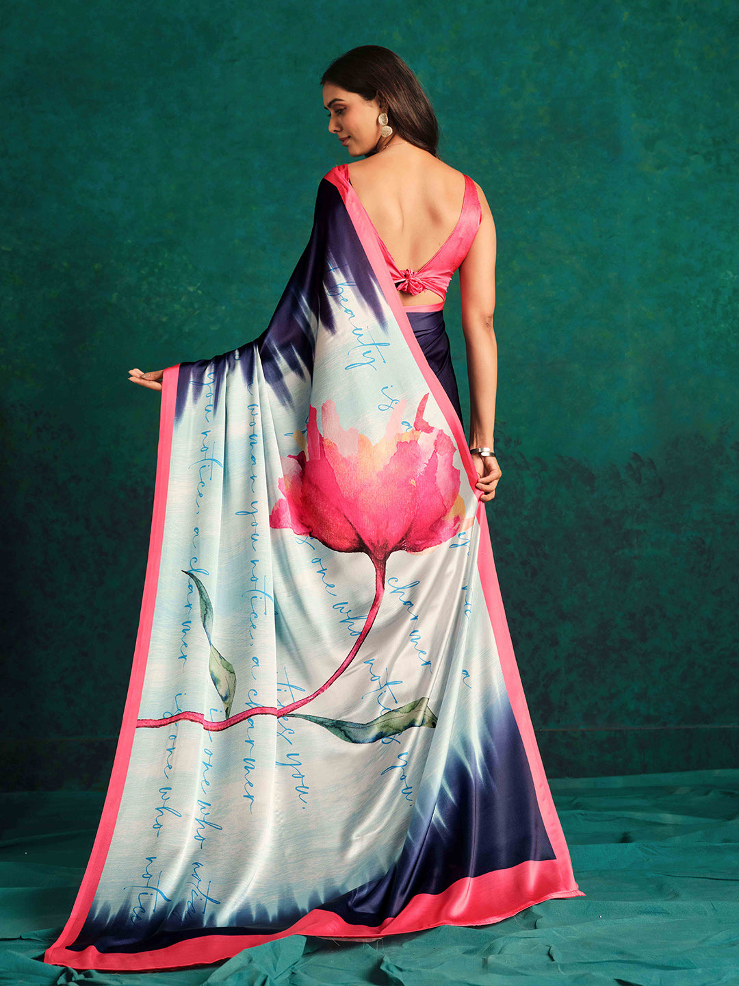 Sangria Printed Satin Saree - Distacart