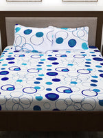 Thumbnail for Story@home White & Blue Geometric 186 TC Cotton 1 Queen Bedsheet with 2 Pillow Covers - Distacart