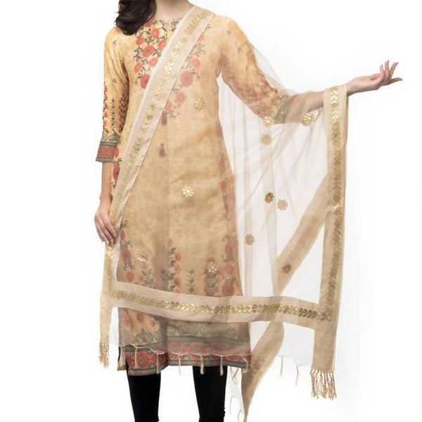 A R Silk Women's Orgenza Cotton Gota Work Golden Fancy Dupatta