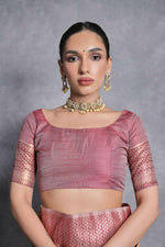 Thumbnail for Vishnu Weaves Women's Baby-Pink Tussar Silk Zari Woven Saree with Blouse - Distacart