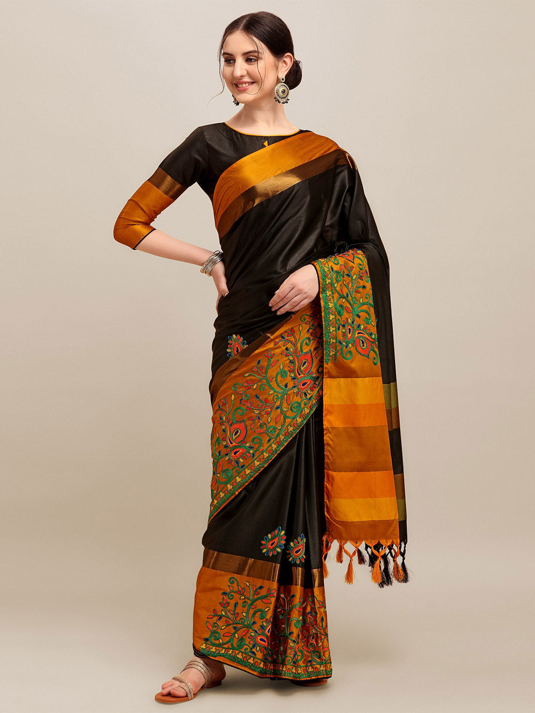 Kalini Embroidered Silk Cotton Saree - Distacart