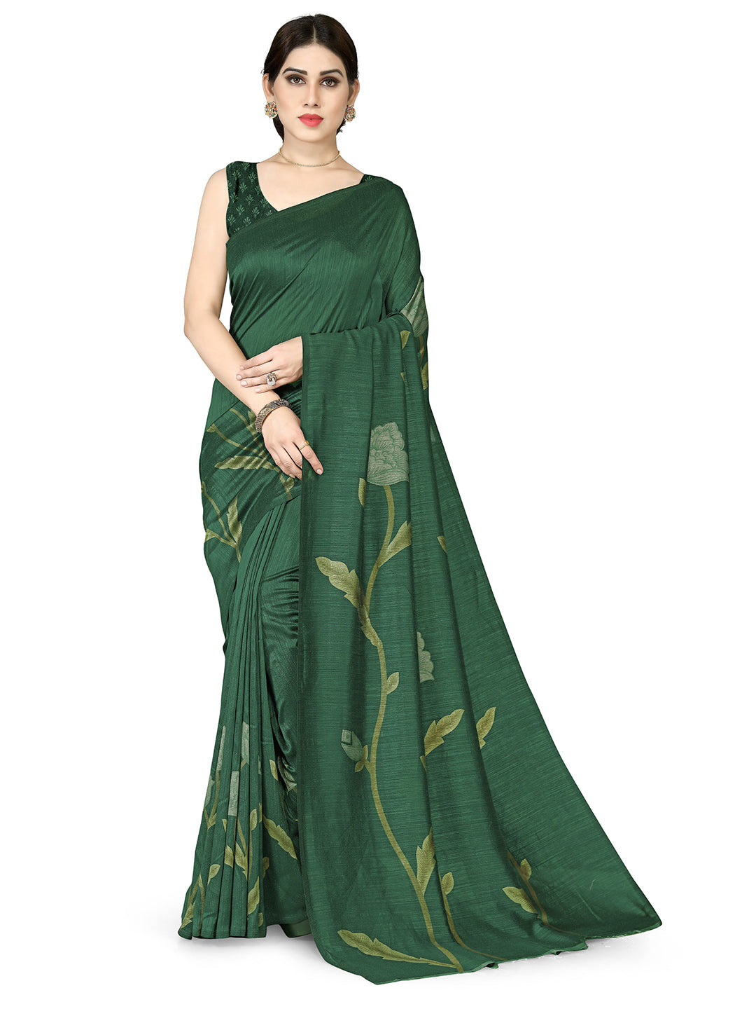 Kalini Green & Lime Green Floral Vichitra Silk Saree - Distacart