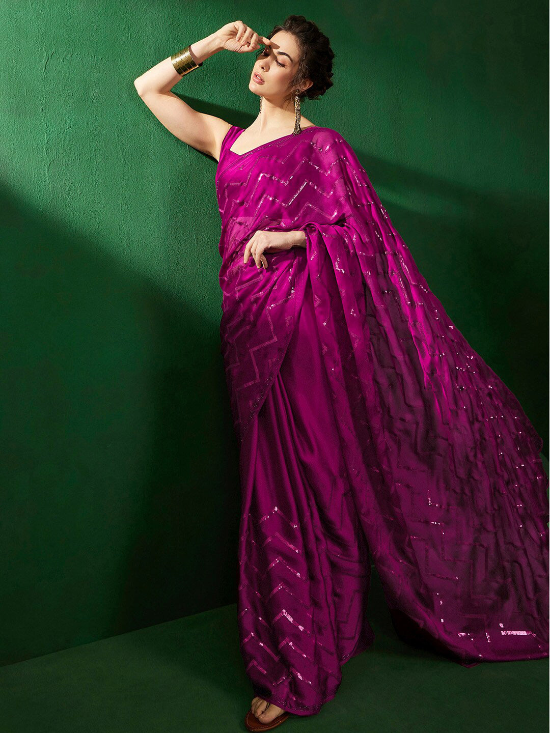 Sangria Geometric Embellished Beads and Stones Sarees - Distacart