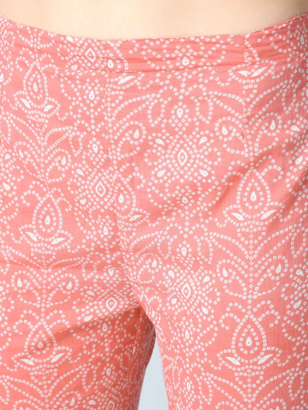 Kalini Women Peach-Coloured Bandhani Printed Empire Gotta Patti Kurta Set - Distacart