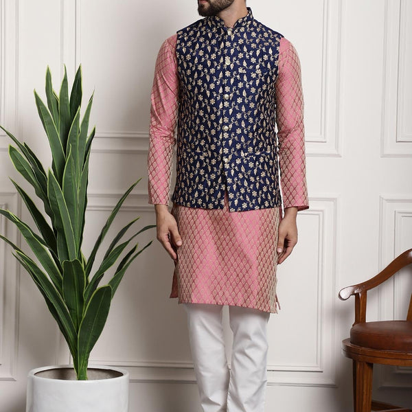 Sojanya Men Pink Ethnic Motifs Kurta with Pyjamas & Nehru Jacket - Distacart