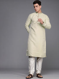 Thumbnail for Manyavar Men Green Jacquard Woven Design Kurta with Pyjamas - Distacart