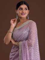 Thumbnail for Koskii Lavender & Gold-Toned Embellished Mirror Work Supernet Saree - Distacart