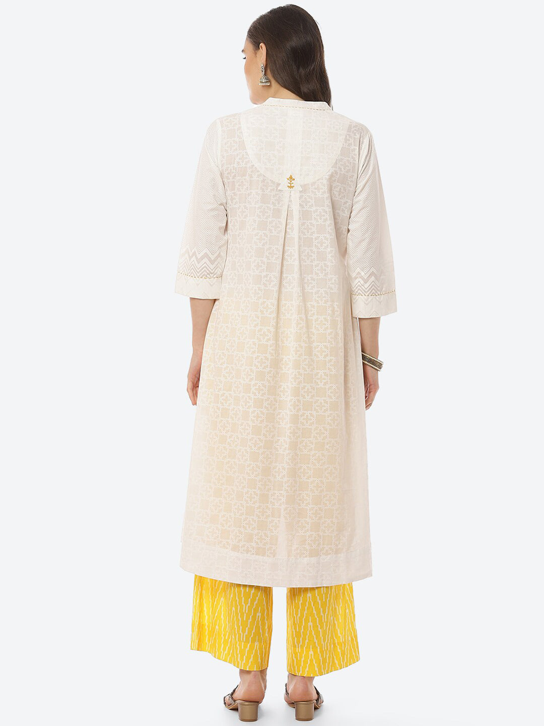 Biba Women Off White Printed Pure Cotton Kurta with Palazzos - Distacart