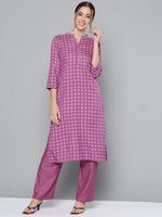 Thumbnail for HERE&NOW Women Purple Printed Regular Kurta with Palazzos - Distacart