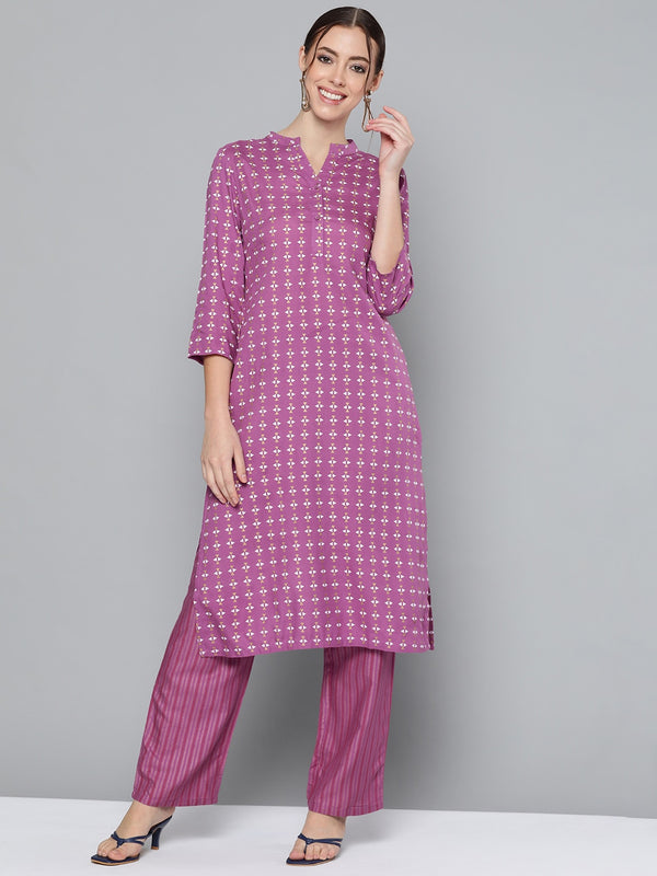 HERE&NOW Women Purple Printed Regular Kurta with Palazzos - Distacart